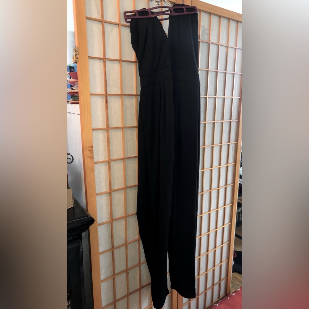 Sleeveless, backless black jumpsuit